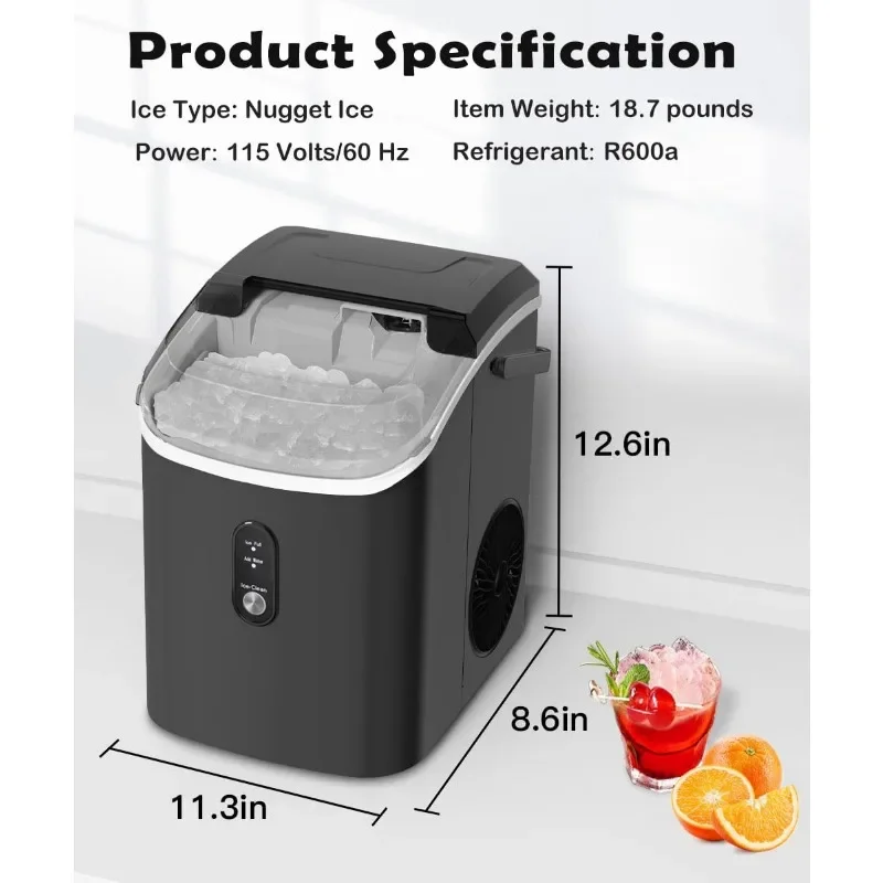 COWSAR Nugget Ice Maker Blat, Chewable Pebble Ice 34Lbs na dzień, Crunchy Pellet Ice Cubes Maker Machine z samoczyszczeniem