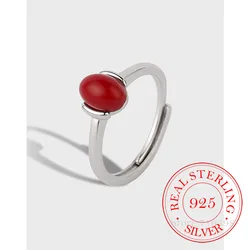 100% 925 Sterling Silver Jewelry Simple Red Onyx Adjustable Wedding Silver Rings for Women Girls Fashion Anel De Prata Bijoux
