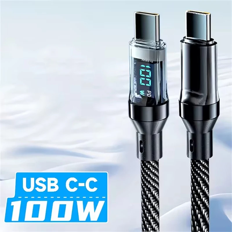 120W Fast Charging Data Cable 2 M Five Core 120W USB-C/Type C-C Charging Line With LED Screen Real-Time Power Digital Display