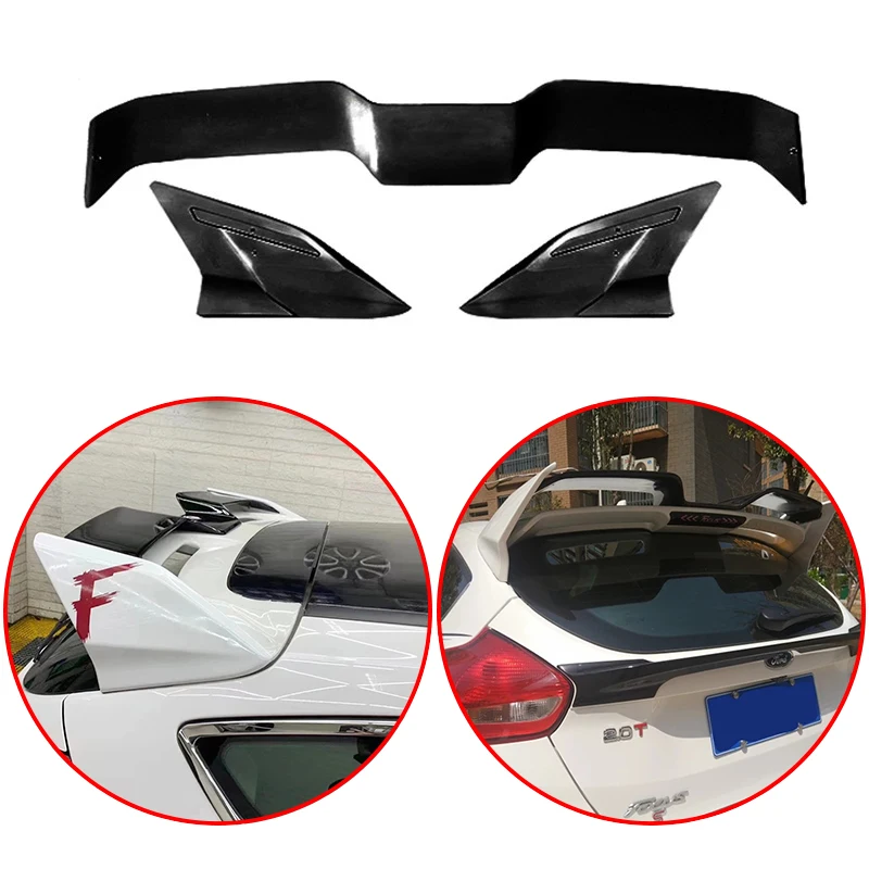 

For Ford Focus RS ST 2012 2013 2014 2015 2016 2017 2018 3 PCS Glossy Black Carbon Fiber Look Spoiler Rear Window Roof Wing