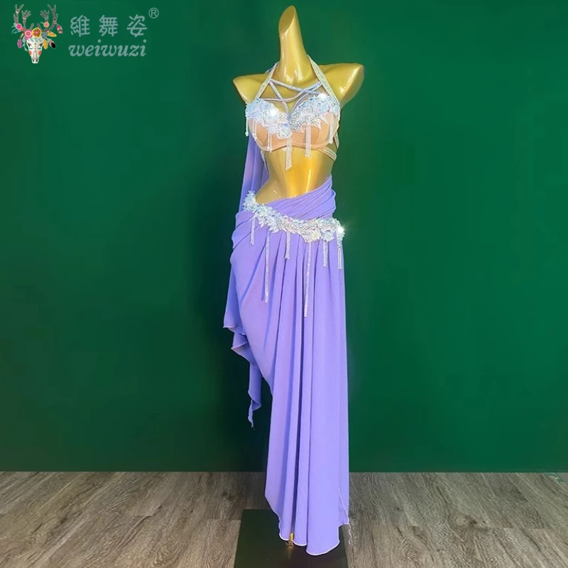 Belly Dance Popsong เครื่องแต่งกายสําหรับผู้หญิง Rhinestone ชุดชีฟองหรูหราผู้ใหญ่ Oriental Belly เต้นรําการแข่งขันชุด