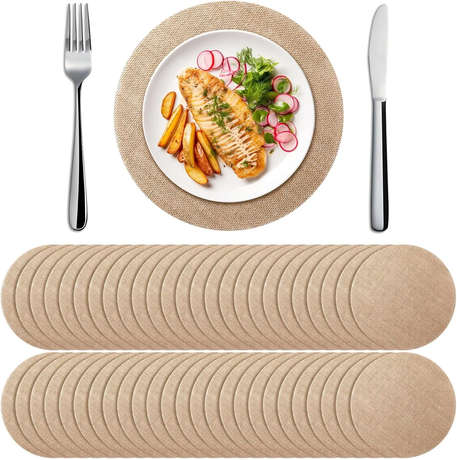 

Коричневые круглые салфетки из мешковины из 100 предметов, деревенский декор стола для свадьбы, рождественского ужина, принадлежности для фермерского дома (15,75 дюйма)