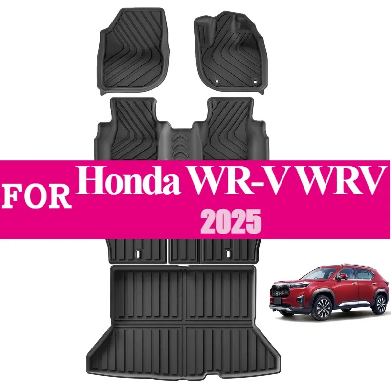 

Right Rudder for Honda WR-V WRV 2025 TPE 3D Floor Mats Set with Trunk Pad - Waterproof All Weather Protection Black Accessories