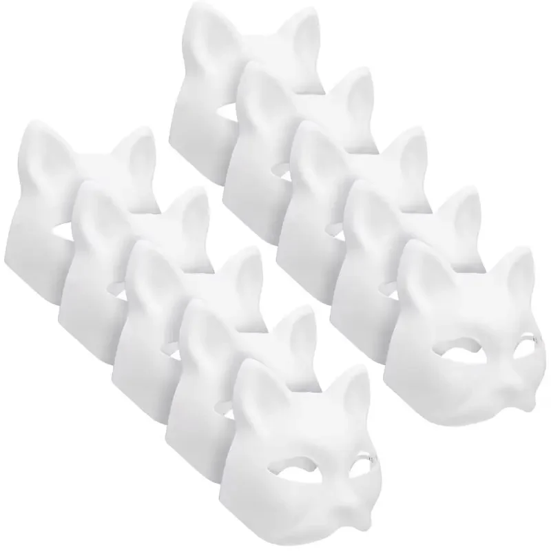 3-30Pcs Cat Fox Mask Halloween Blank Mask Costume for Kids Adults for Holiday Party Role playing accessories