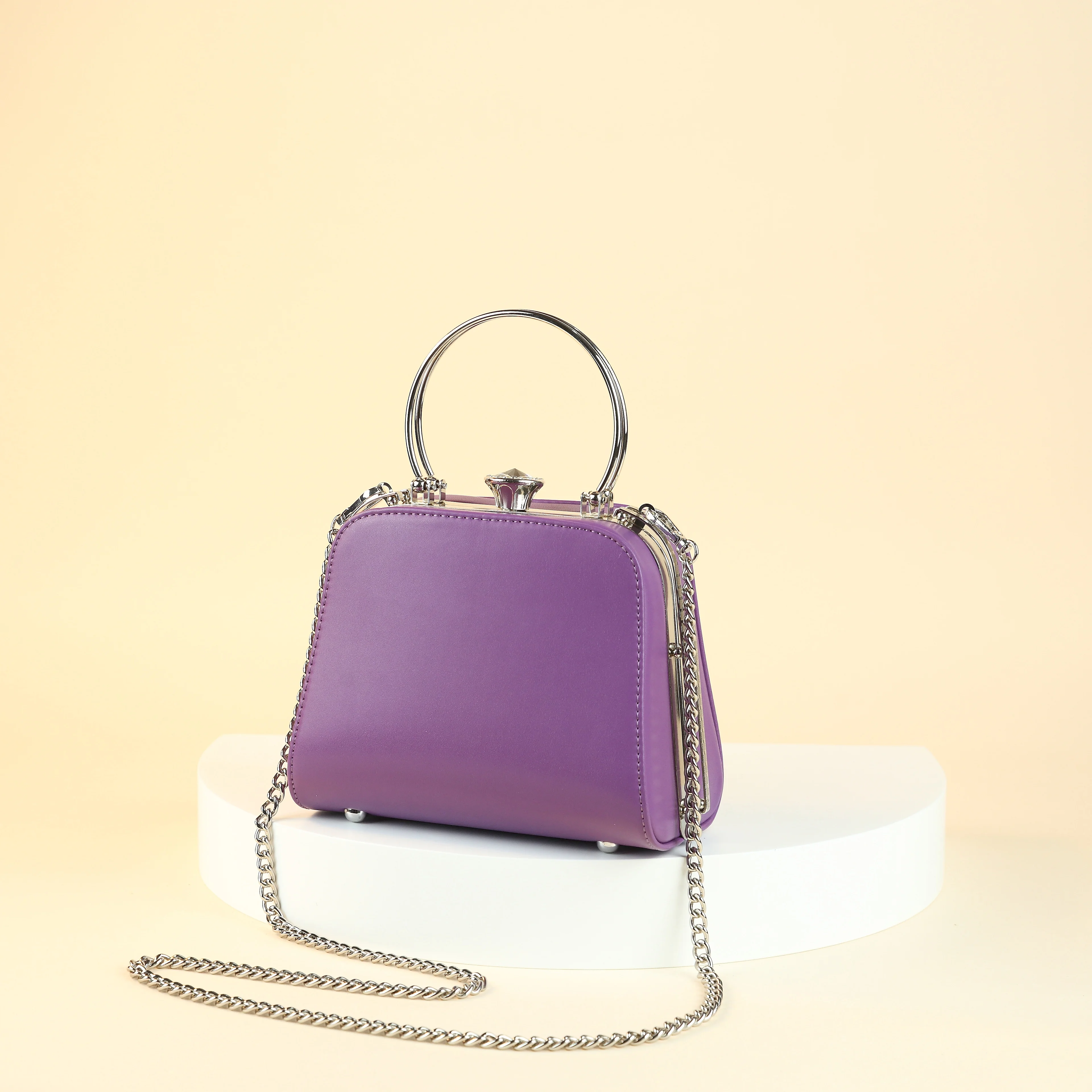 

Elegant and fashionable solid color design women's small handbag, metal chain diagonal shoulder bag, detachable shoulder strap
