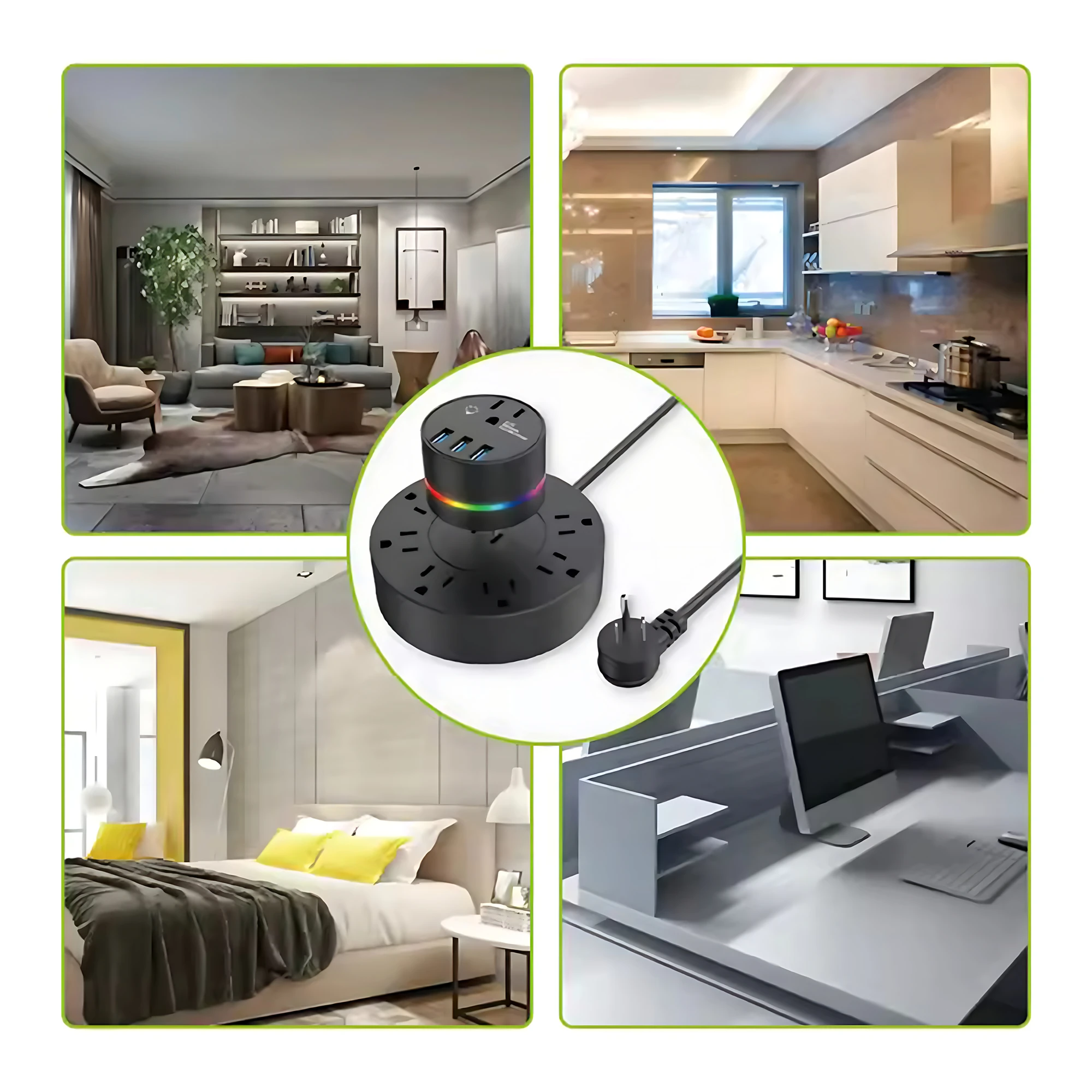 รางปลั๊กไฟแบบหลาย STOP kontak listrik 8ช่อง3USB พอร์ตสำหรับชาร์จ6FT ตัวกรองเครือข่ายแบบต่อขยายไฟสำหรับบ้านกลางคืน