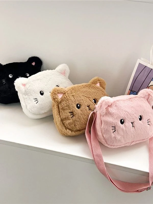 Children's Crossbody Bag Plush Single Shoulder Crossbody Bags Cute Cat Little Girl Coin Purse Accessories Bag