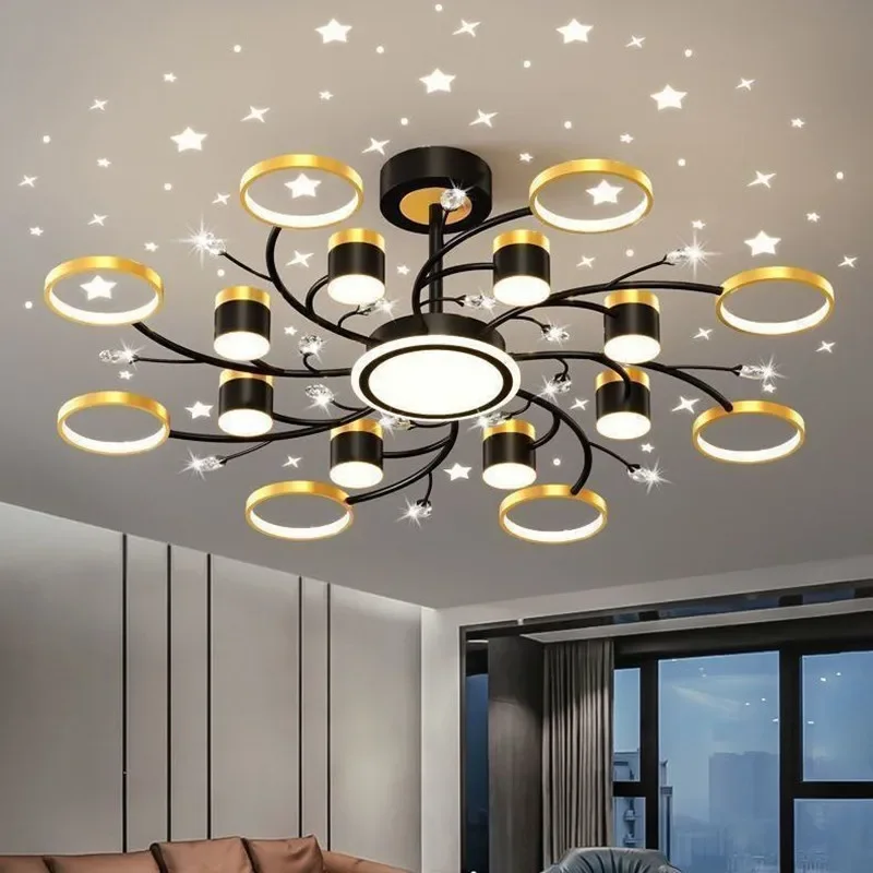 

Nordic Starry Sky Led Ceiling Chandelier Dimmable Gold Black for Bedroom Children's Living Room Pendant Lights Lusters Luminaire