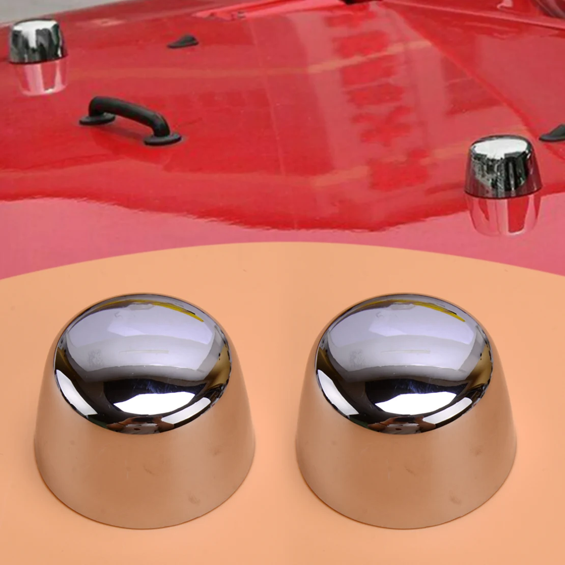 1 Pair Chrome ABS Engine Hood Rubber Head Dot Cover Trim Decor Fit for Jeep Wrangler JK 2007-2017