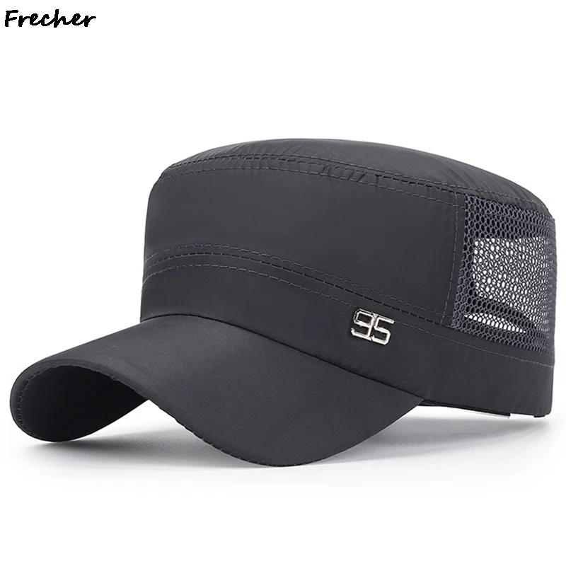 Men Adjustable Size Golf Caps Mesh Breathable Military Hats Summer Snapback Hat Daddy Grandpa Flat Top Cap Male Sports Casquette