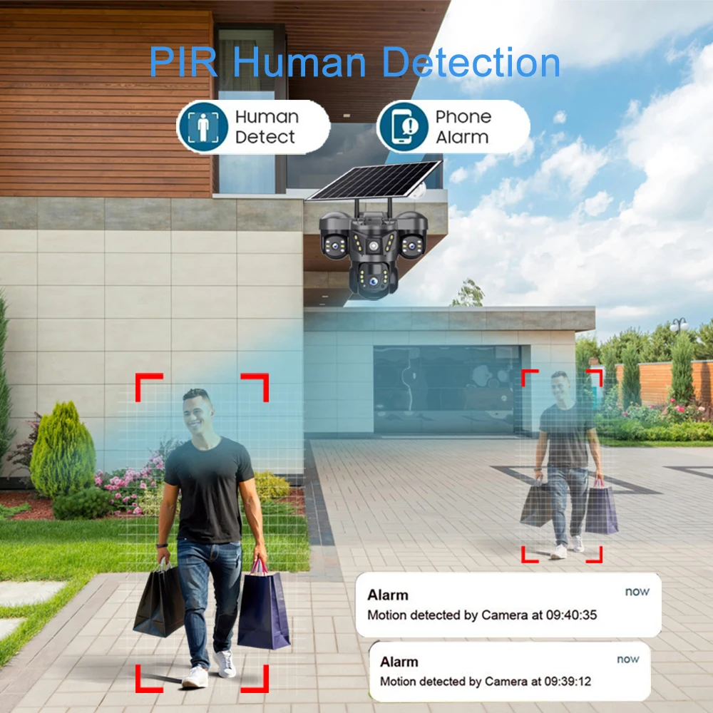 V380 Pro 15MP Triple Lens Triple Screen 10x Zoom HD Solar Camera 4G SIM WIFI Outdoor IP66 Waterproof PIR Human Detection Camera