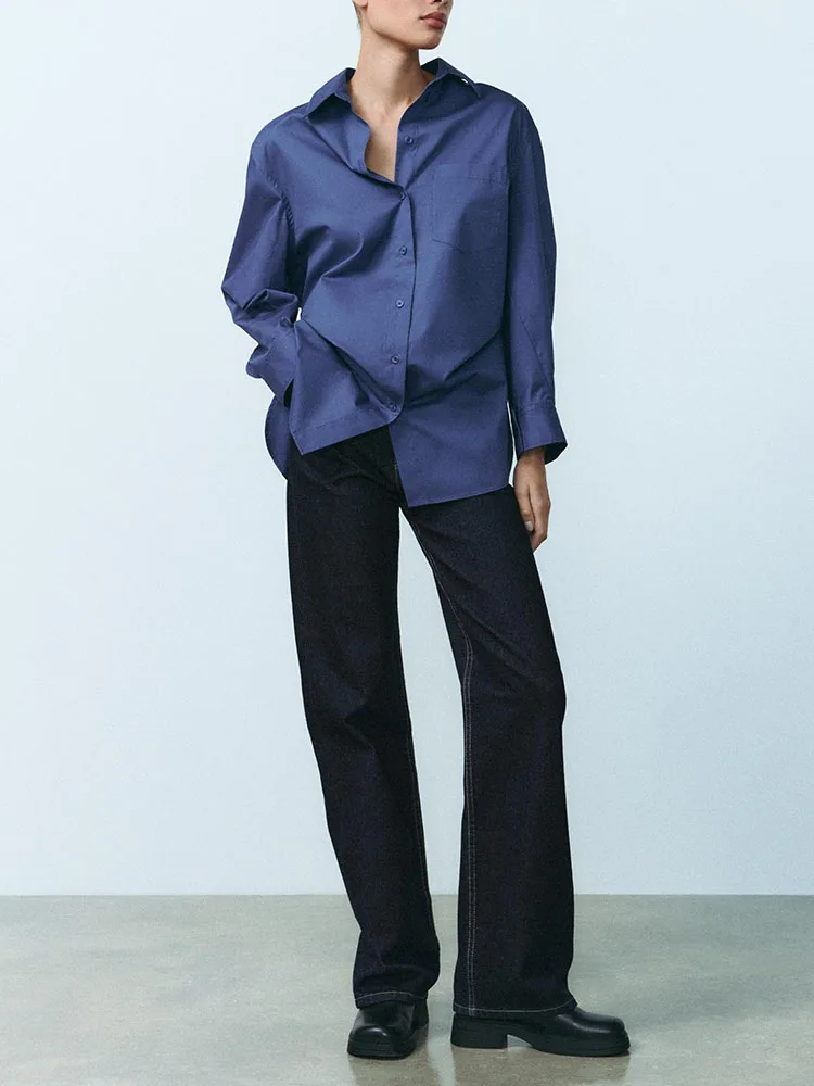 봄 신상 여성 셔츠 심플하고 다재다능한 우아함 배트윙 슬리브 스트라이프 턴다운 칼라 긴팔 2020458