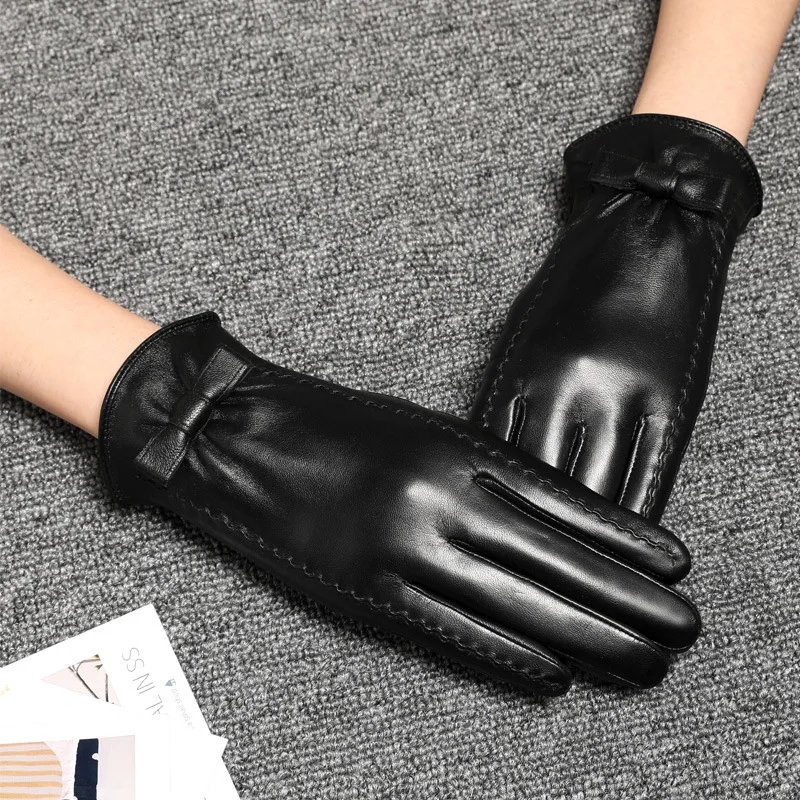 Warm Touch Screen Gloves Women\'s Sheepskin Gloves Autumn Winter Cashmere Thickened Driving Riding Motorcycle Bicycle Mittens