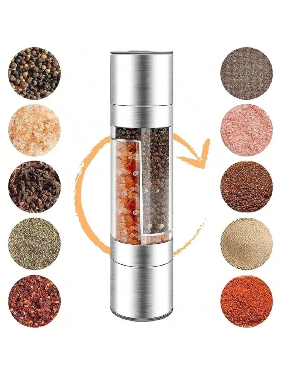 스파이스 그라인더 2 In 1 수동 스테인레스 스틸 소금 후추 밀 조정 가능한 세라믹 그라인딩 스파이스 밀 주방 도구