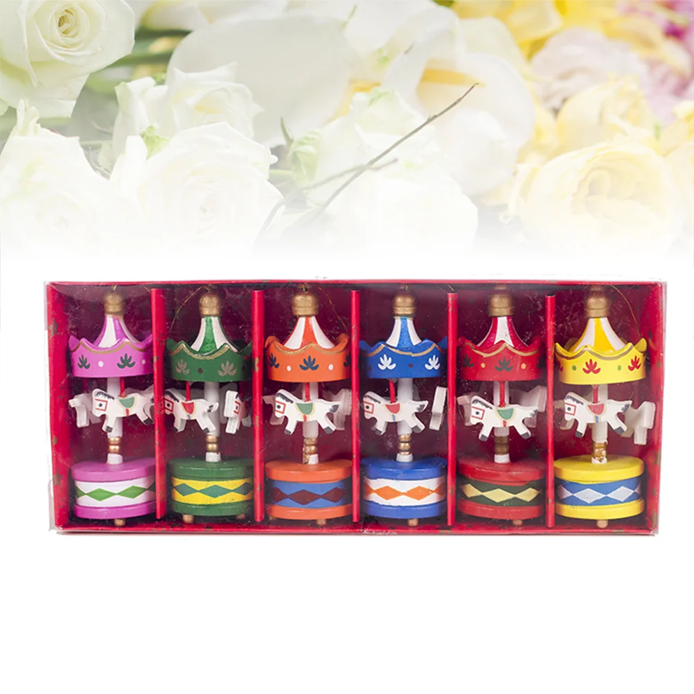 

6pcs Wooden Ornament Hanging Carousel Desktop Christmas Decoration Home Party Supplies Wood Craft Festive Hanging Ornament