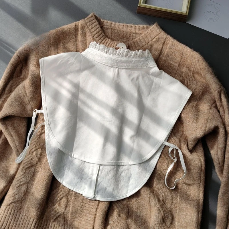 Picture 5: Vintage Lace Stand Collar Fake Collar,Cotton Detachable Peter Pan Collar for Sweaters Shirt,Feminine Victorian Style Lace Collar