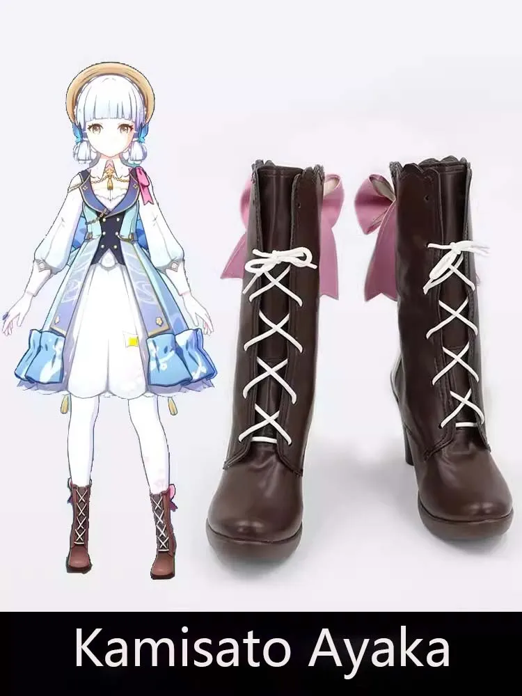 

Game Genshin impact Kamisato Ayaka Cosplay Shoes Game Cos Long Boots Cosplay Costume Prop Shoes for Halloween Party