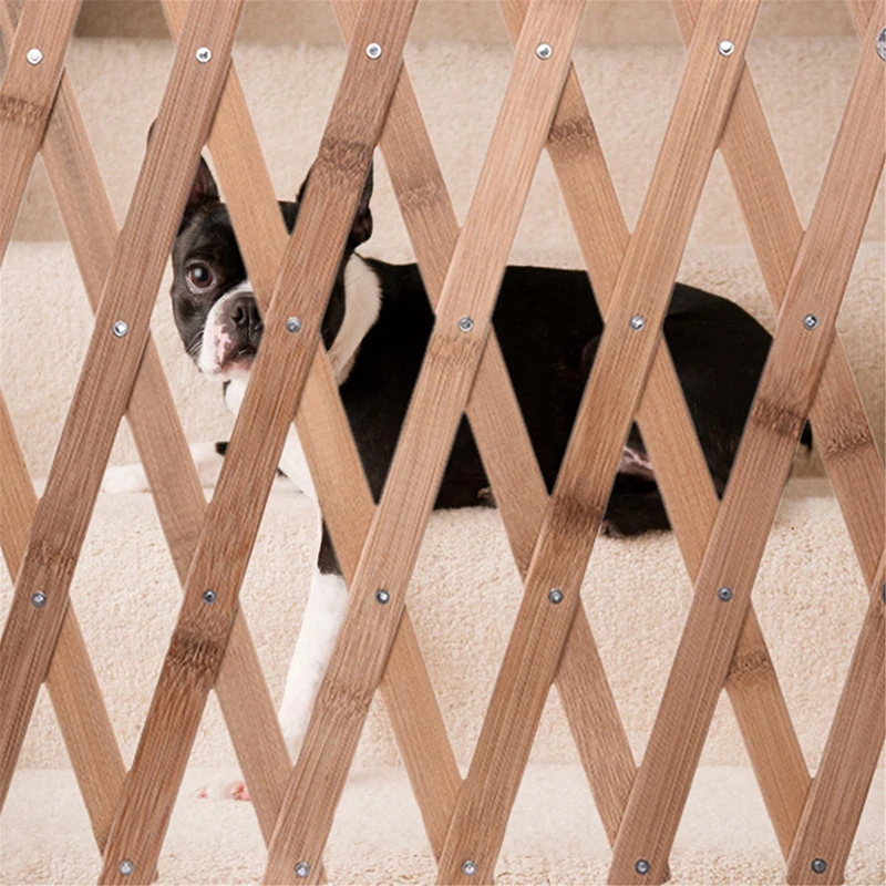 Puerta corredera de madera para perro, valla de seguridad extensible, retráctil