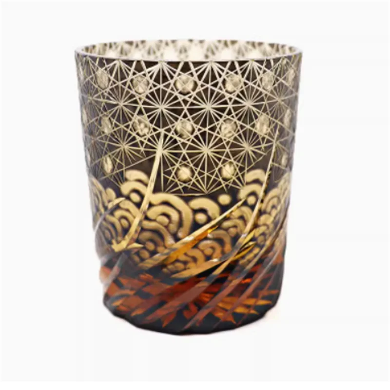 Edo Kiriko Glass Bohemian Czech Engraving Whiskey And Wine Cup / Drinking Ware Hand to Color Glass Whisky Tumbler With Gift Box