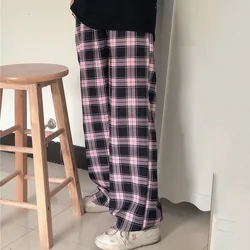 Xpqbb Streetwear Oversized Baggy Sweatpants Women Harajuku Plaid Wide Leg Pants Woman Vintage High Waist Casual Joggers Trousers