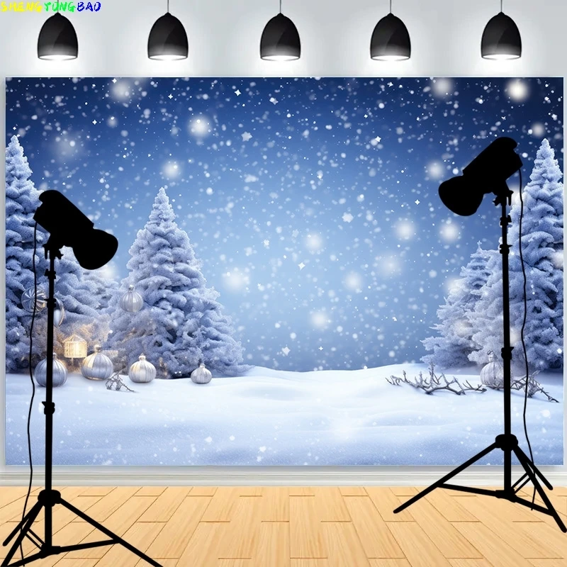 Fondo de Feliz Navidad sala de estar acogedora con decoración de árbol de Navidad nieve Año nuevo vacaciones de invierno fotografía telones de fondo XM-07
