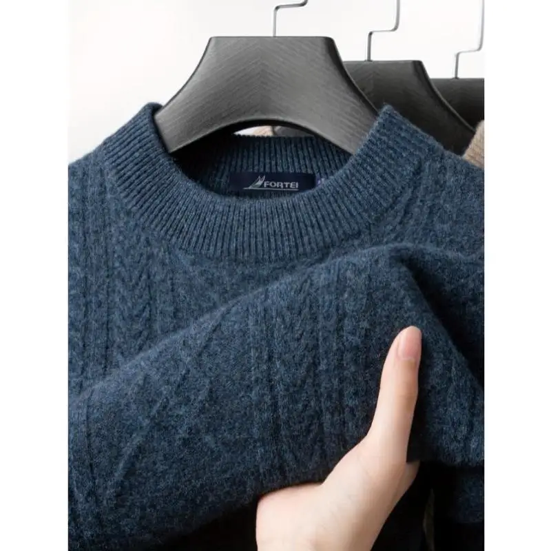 

Men's Pure Knitted Fabric Casual round Ne Sweater Coolmax Fiber Collar Nine Sve Length Thiened Winter Sportswear
