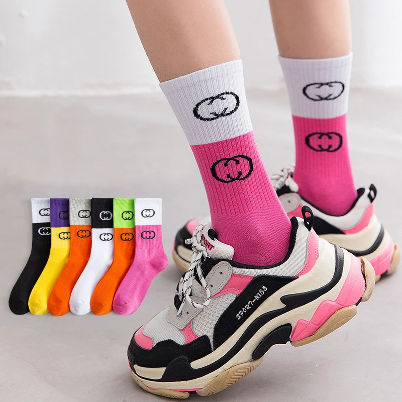 Europe and American Fashion Women Cotton Short Socks Middle Tube INS Style Students Sports