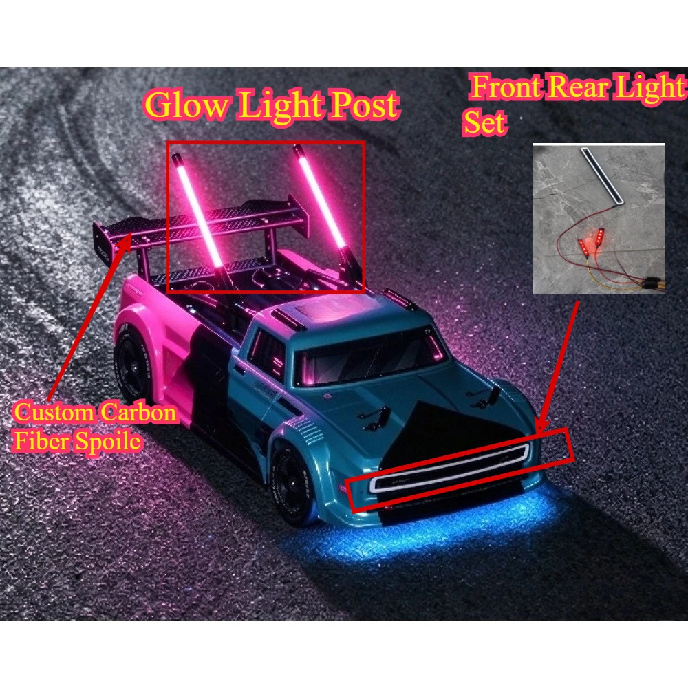 RC Car Decor Front Rear Light Set Glow Light Post Carbon Fiber Spoiler For 1/8 Arrma Infraction 223S custom size Accessories
