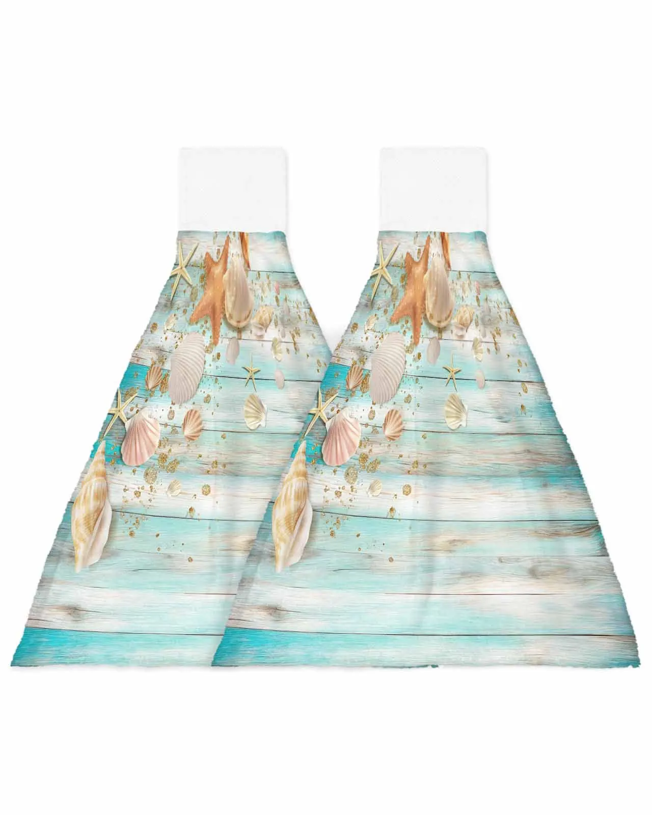 Summer Shell Starfish Wooden Board Hand Towels Kitchen Bathroom Hanging Cloth Quick Dry Soft Absorbent Microfiber Towels