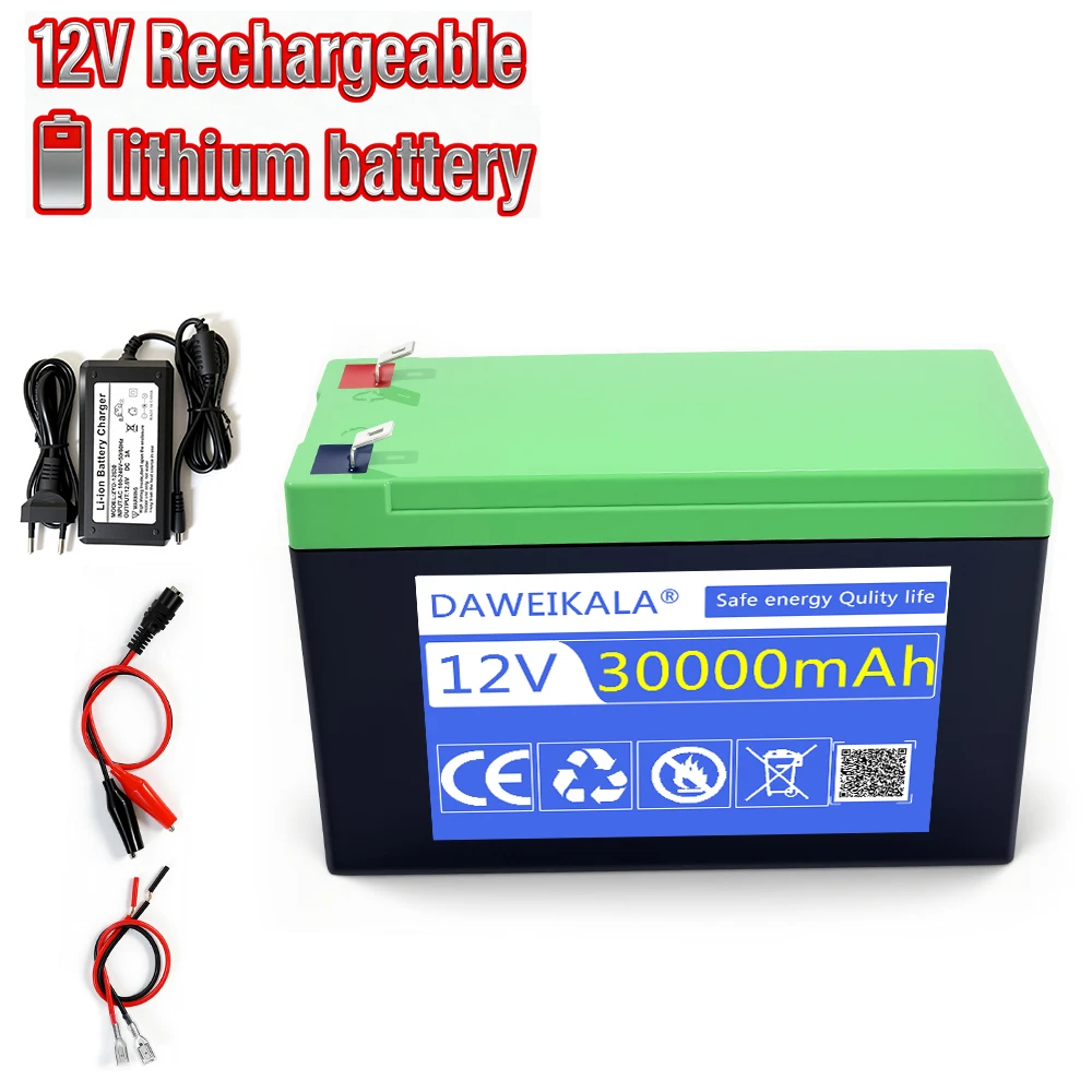 

Литиевая аккумуляторная батарея 12В 18650 с высокой плотностью энергии, 30Ач, для светодиодных светильников, радиоуправляемых игрушек, инверторов, зарядное устройство 12.6В 3А.