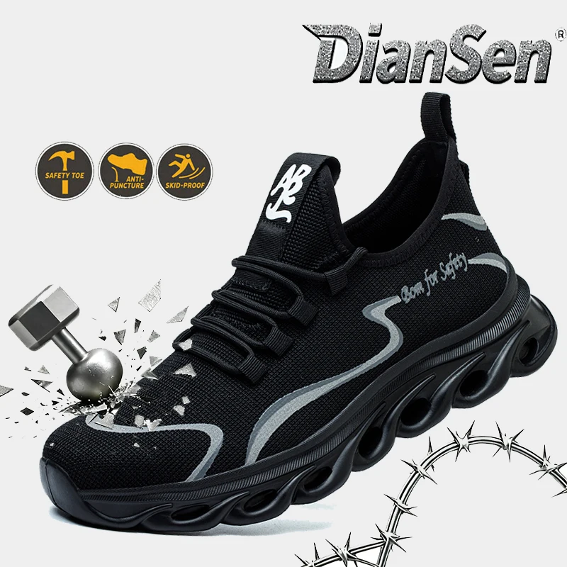 أحذية عمل بمقدمة فولاذية للرجال خفيفة الوزن قابلة للتنفس أحذية واقية مقاومة للثقب ومضادة للسحق للعمل والمشي لمسافات طويلة في الهواء الطلق باللون الأسود #1
