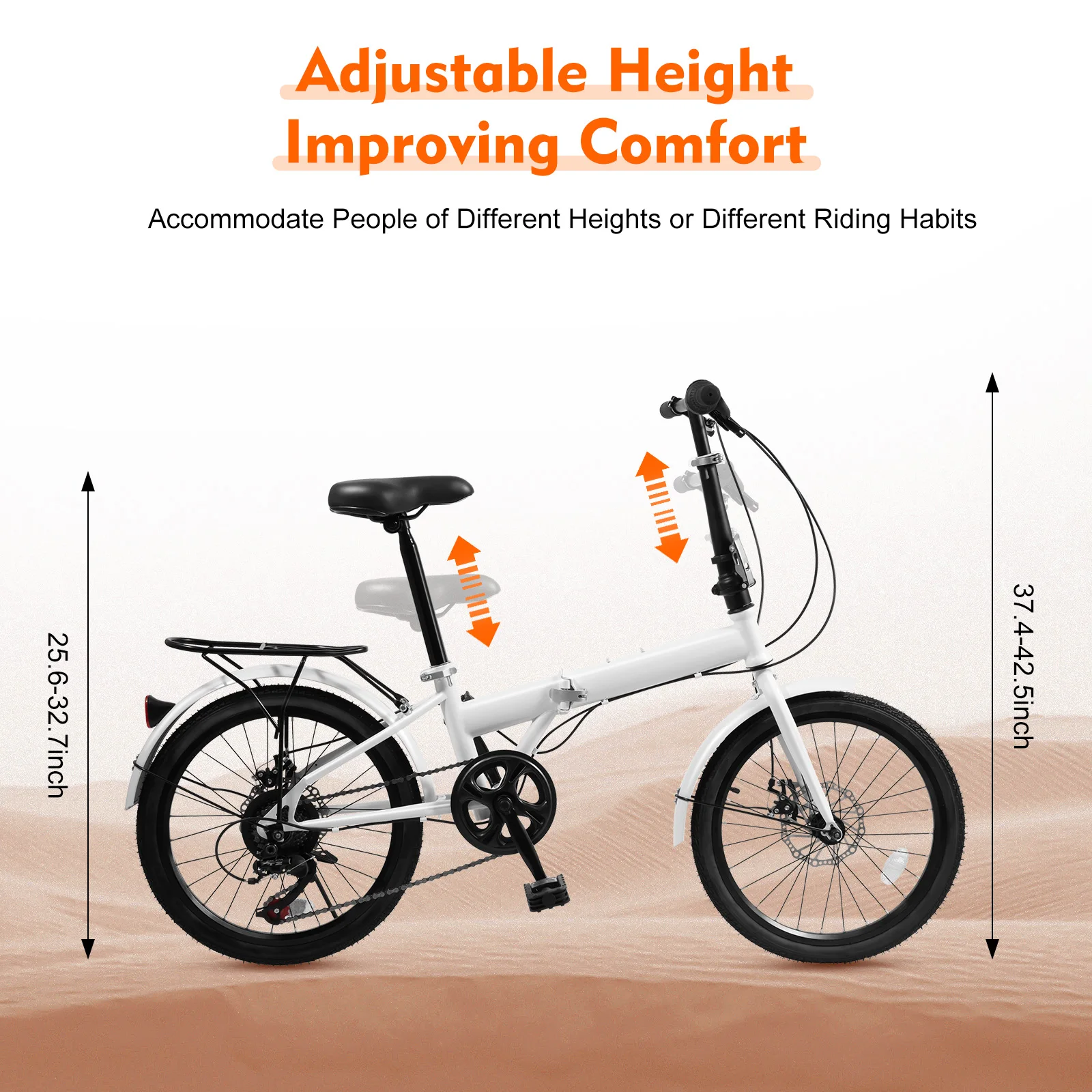 20-inch Wheels Folding Bike Foldable Bicycle with 7 Speed Gears  Easy Folding City Bicycle with Disc Brake ,Mudguards and Shelve