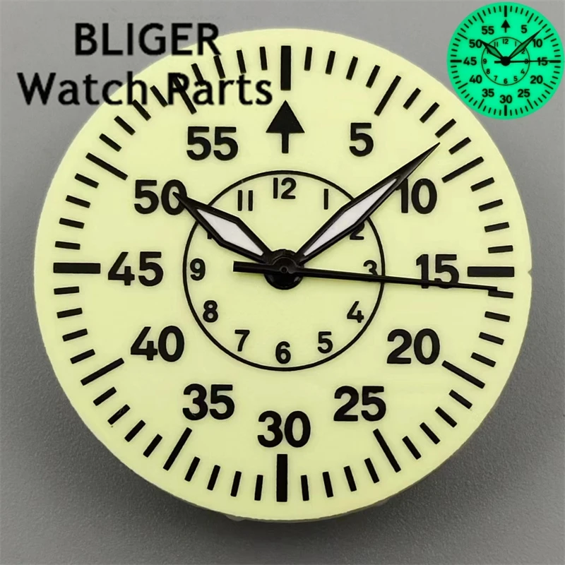 BLIGER 29mm Pilot Watch Dial Hand Set With Full C3 Green Luminous Creamy Black Blue Color For NH35 NH36 Movements