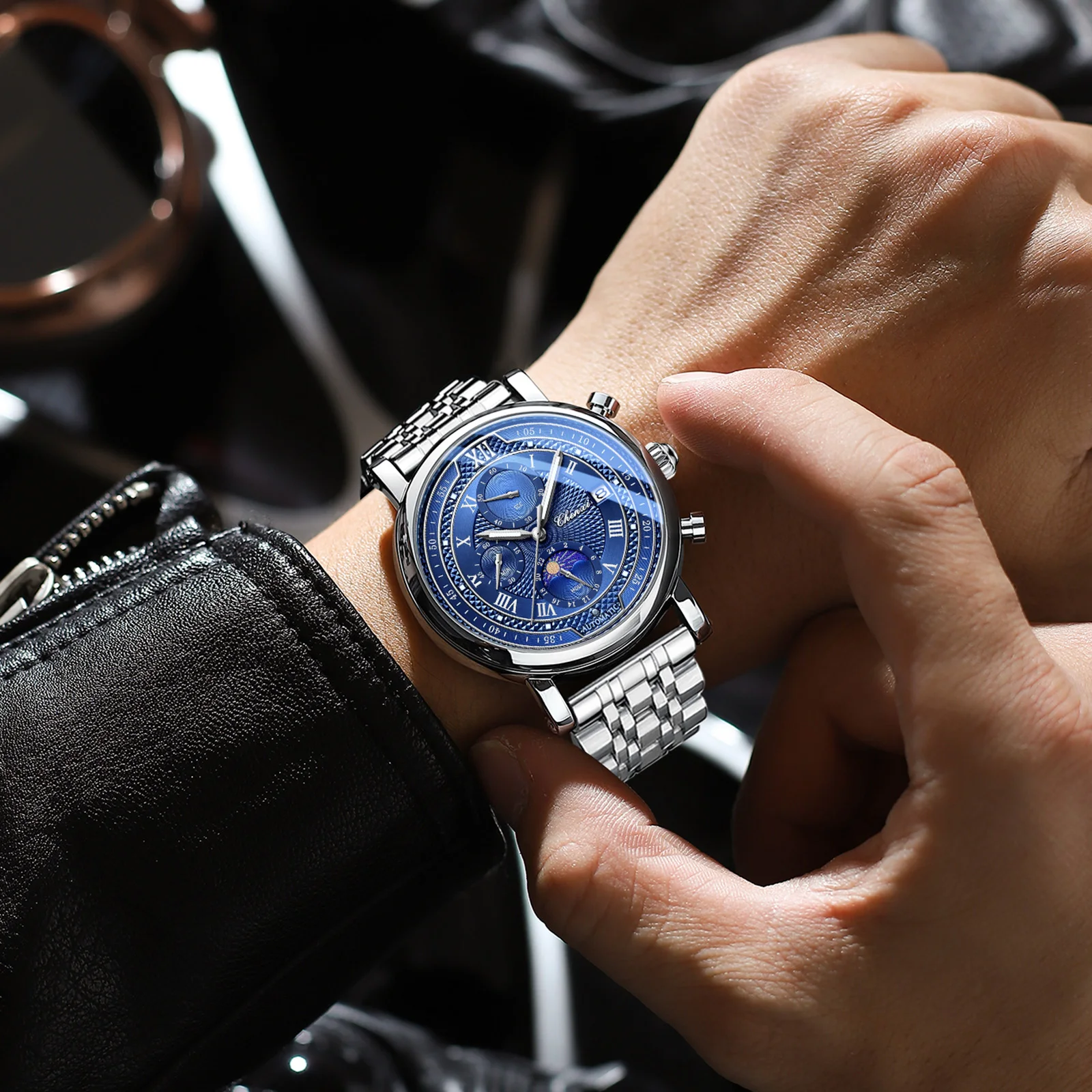 CHENXI جديد ساعات رياضية غير رسمية للرجل مقاوم للماء كرونوغراف القمر المرحلة تاريخ ساعات كوارتز 2025 ساعة رجال الأعمال الفاخرة