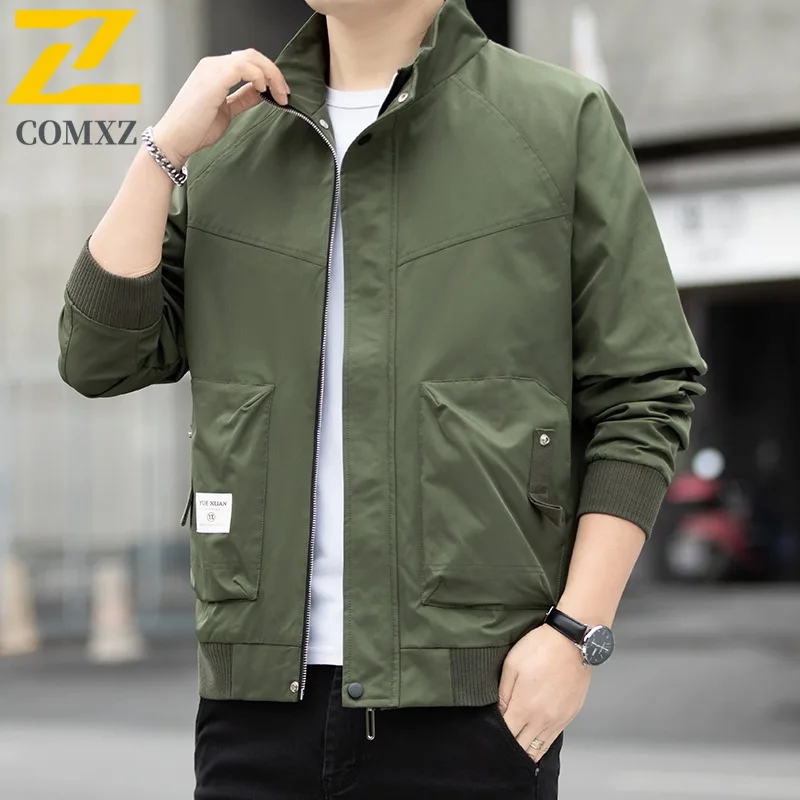

COMXZ Men Jacket Solid Color 2025 Minimalist Outdoor Business Office Golf Brand Luxury Windbreaker Autumn Jacket with No Hood