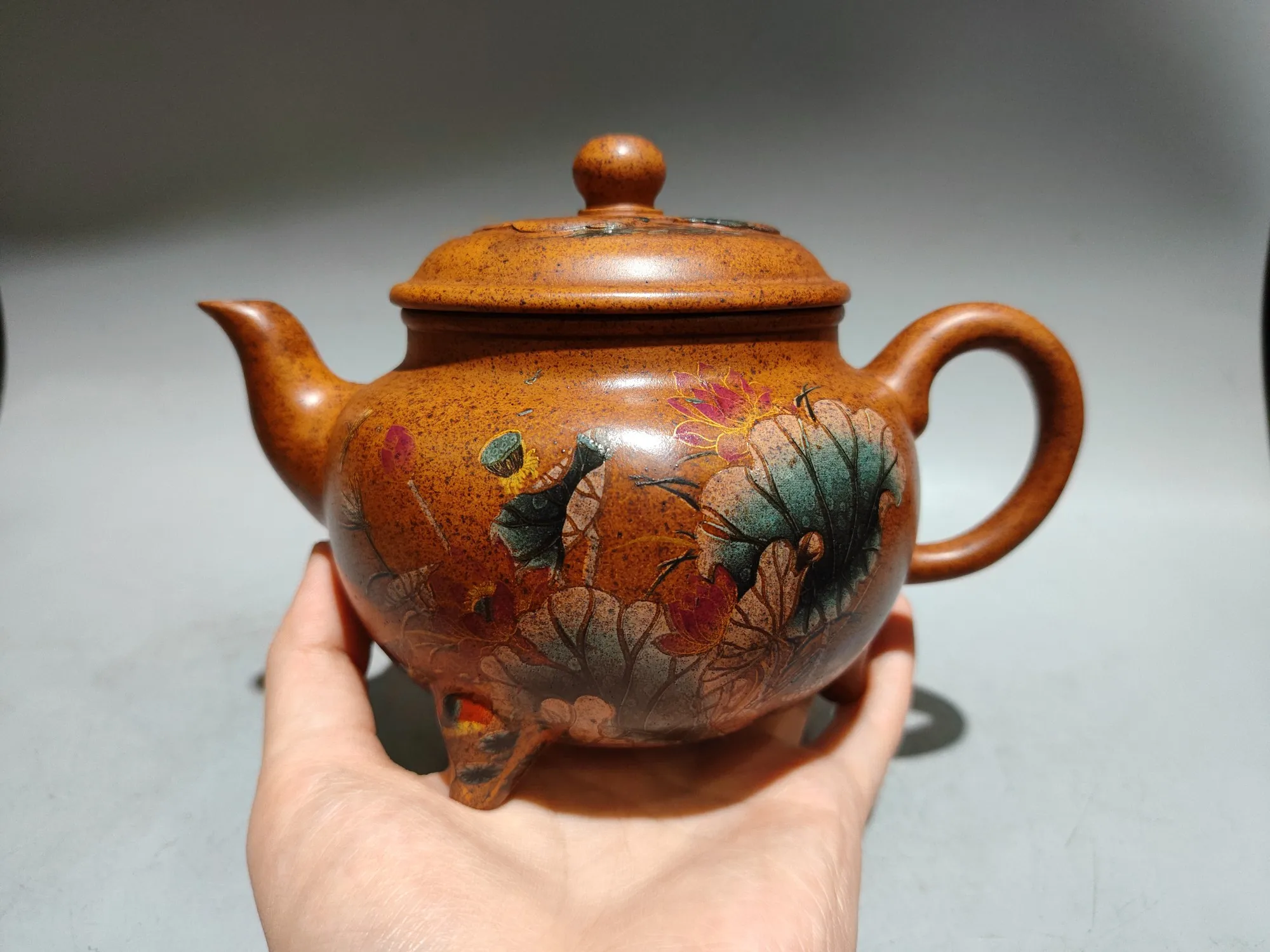 Purple Clay Pot Painted Lotus Pattern Three Legged Pot 4 cups tea caddy a set Kettle Teapot Pot Tea