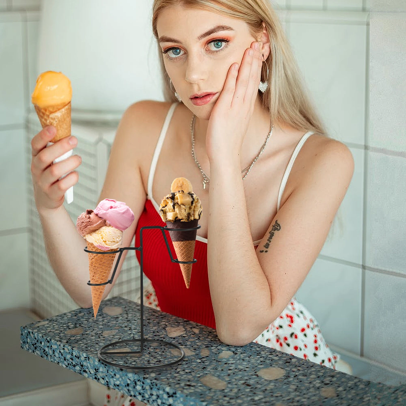 

Ice Cream Stand Light Small Storage Displays Creamholder Cone Stands Truck Baby