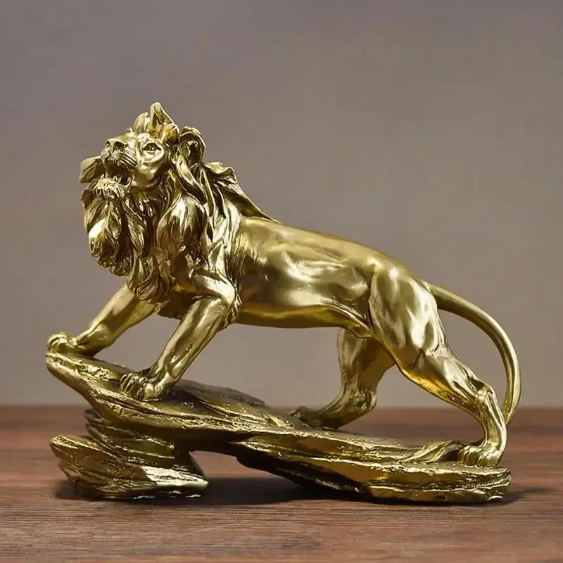 

Golden Lion Resin Ornament Home Office Desktop Cheetah Animal Statue Decoration Accessories Living Room Home Decoration Gifts