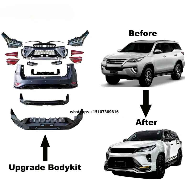 

KLT High Quality Car Front Bumper Fortuner Legender Gr Body Kit for Fortuner 2016 Upgrade to Fortuner 2021