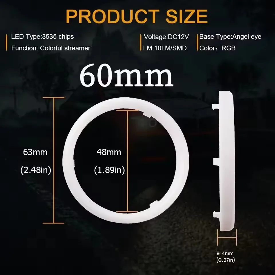 2PCS RGB Katoen LED Angel Eyes Halo Ringen 60mm 70mm 80mm LED Koplamp Lampen voor Auto UTV Motorfiets DRL Ogen APP Controle