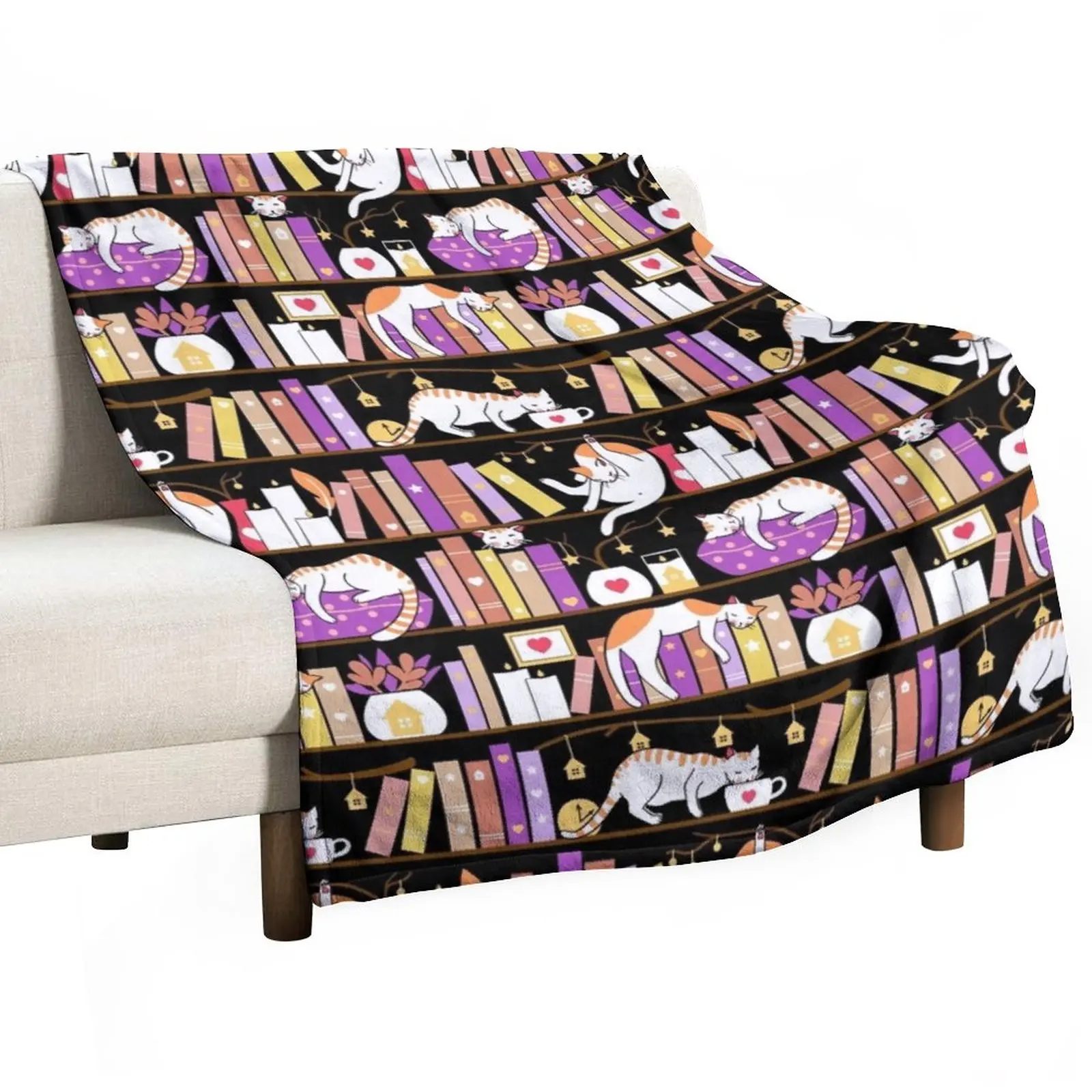 

Library cats - dreamy violet Throw Blanket Decorative Sofa Blanket Plaid on the sofa