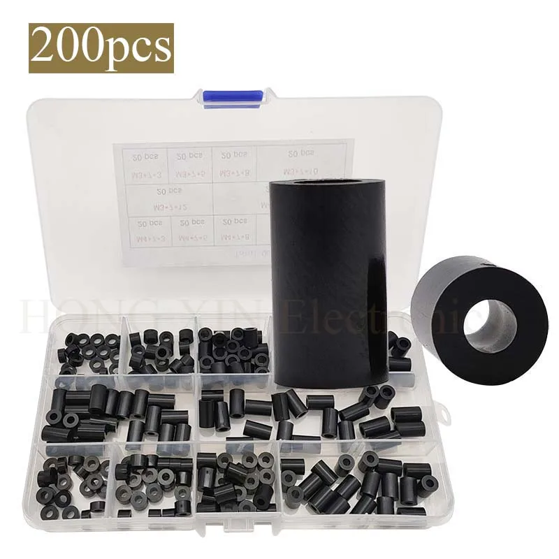 

200pcs Black ABS Round Spacer Washer Kit Insulation Spacer for M3 M4 Screws Non Threaded Column Standoff Support Spacer
