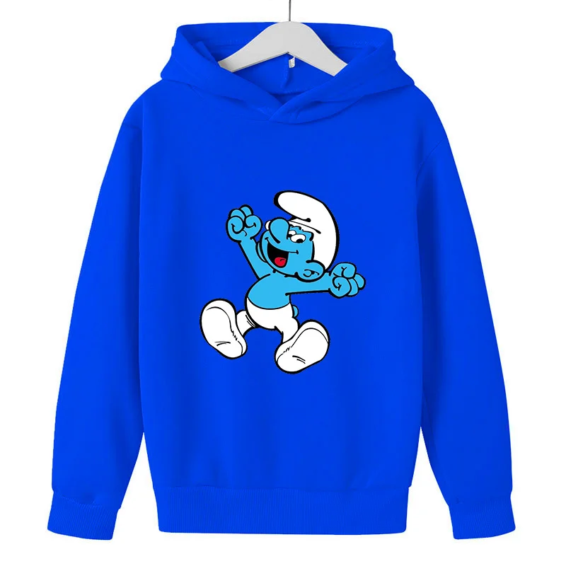 Smurfs felpa con cappuccio inverno caldo felpa bambini cartone animato stampato abbigliamento con cappuccio termico manica lunga vestiti bambini