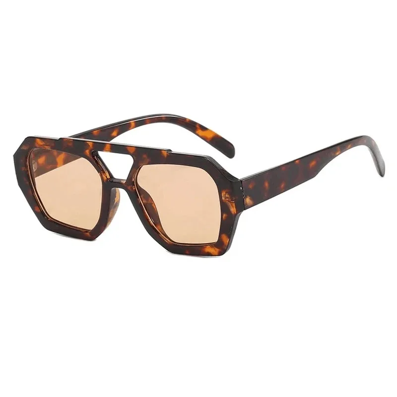 Retro Double Bridges Women\'s Sunglasses Big Frame Leopard Brown Gradient Eyewear Fashion Luxury Designer Sun Glasses Men Shades