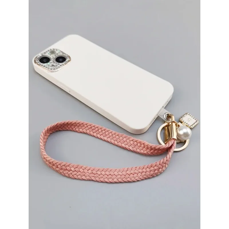

Pure Color Woven Small Fresh Phone Lanyard Short Girls Short Korean Ins Wrist Rope Bracelet Anti-lost Cell Phone Lanyard Keyring