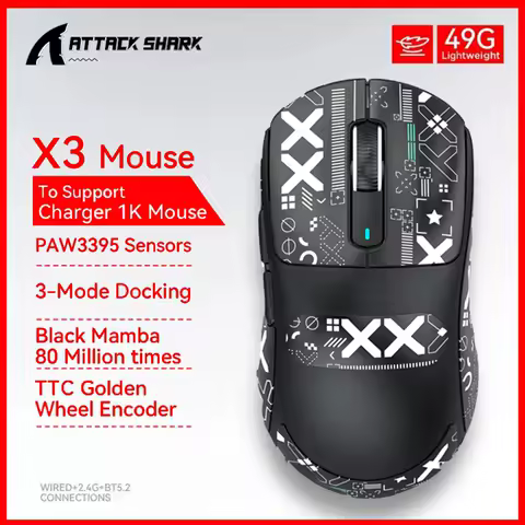Attack Shark X3 Mouse Paw3395 Optical BT 2.4G Wireless Tri-Mode Connection 650IPS 26000DPI Gaming Mice For Gamer Laptop PC