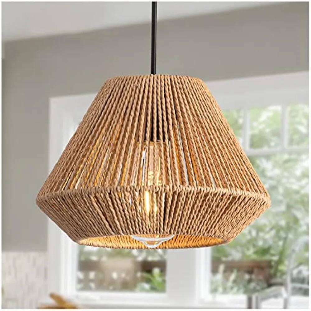 

E27 Hand Woven Bamboo Pendant Light Vintage Farmhouse 9.64" Rattan Pendant Lighting Fixture Mini Retro Boho Wicker Pendant Light