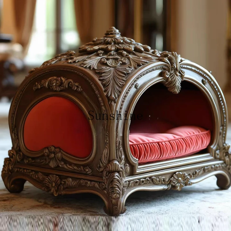 

High-end solid wood indoor pet four-season universal luxury villa semi-enclosed medium and small cat and dog house