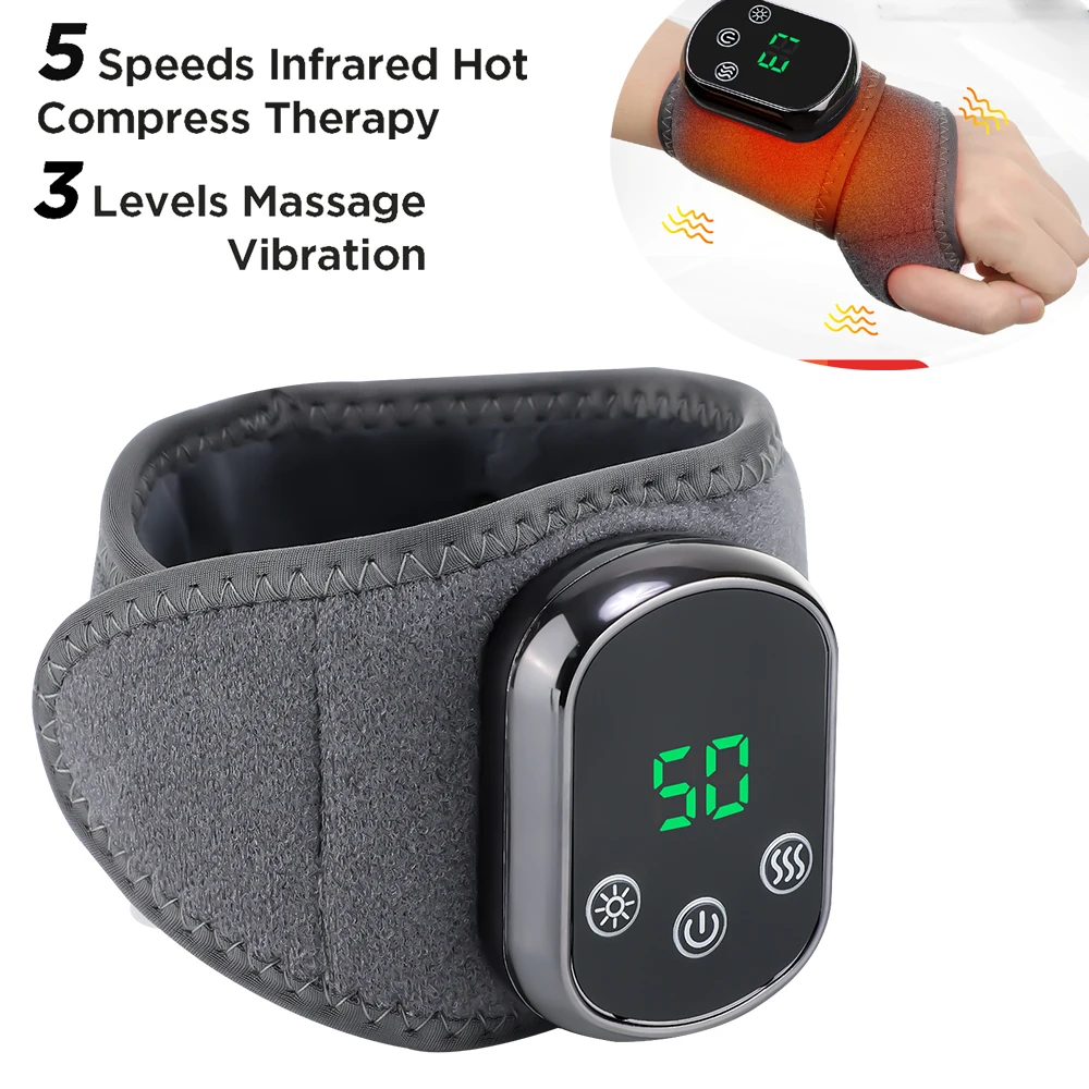 

Electric Heating Wrist Massager 5 Levels Hot Compress 3 Levels Vibration Hand Massager Support WristBand Health Care Pain Relief