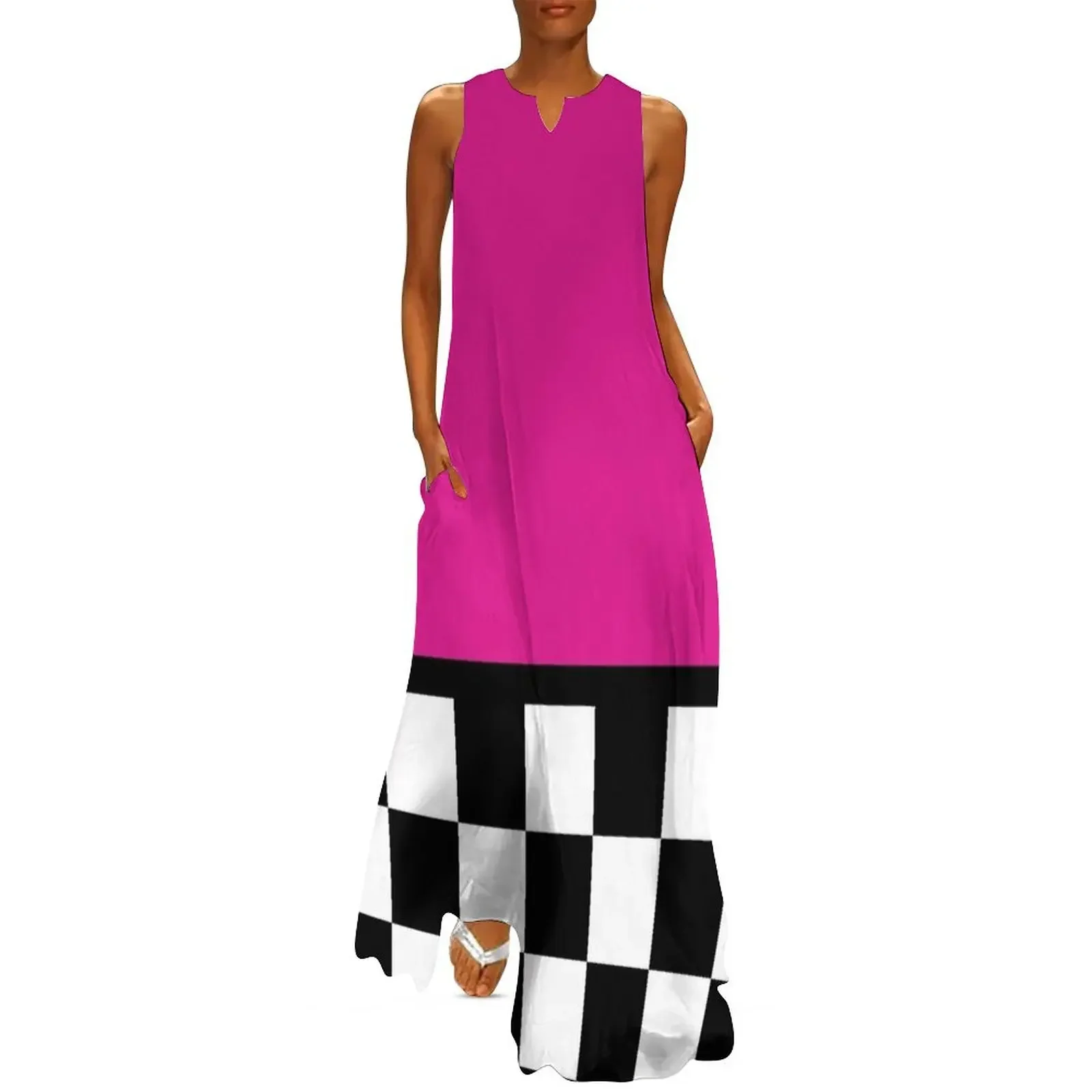 

Hot Pink Checkerboard Long Dress elegant dresses for women dresses for women Women's clothing prom dress Dress